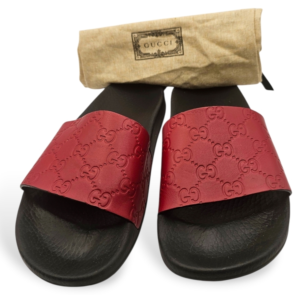 Gucci Red and Black Slide Sandals